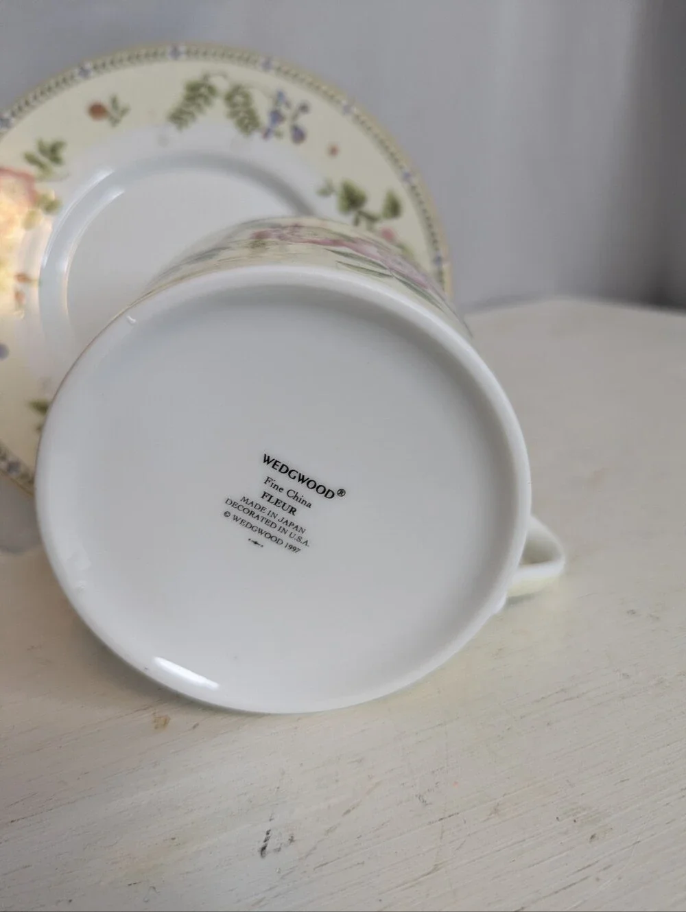 Wedgwood Fleur Flat Cup And Saucer Flowers Fruit Vintage 1997